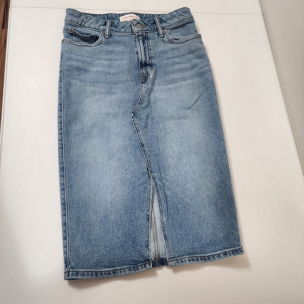 Women's Lucky Brand Midi Skirt Light Blue Denim Sz 4/27